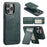 FIERRE SHANN 025 Style For iPhone 13 Pro Max Case Card Holder PU+TPU Phone Cover with Kickstand - Green - 2