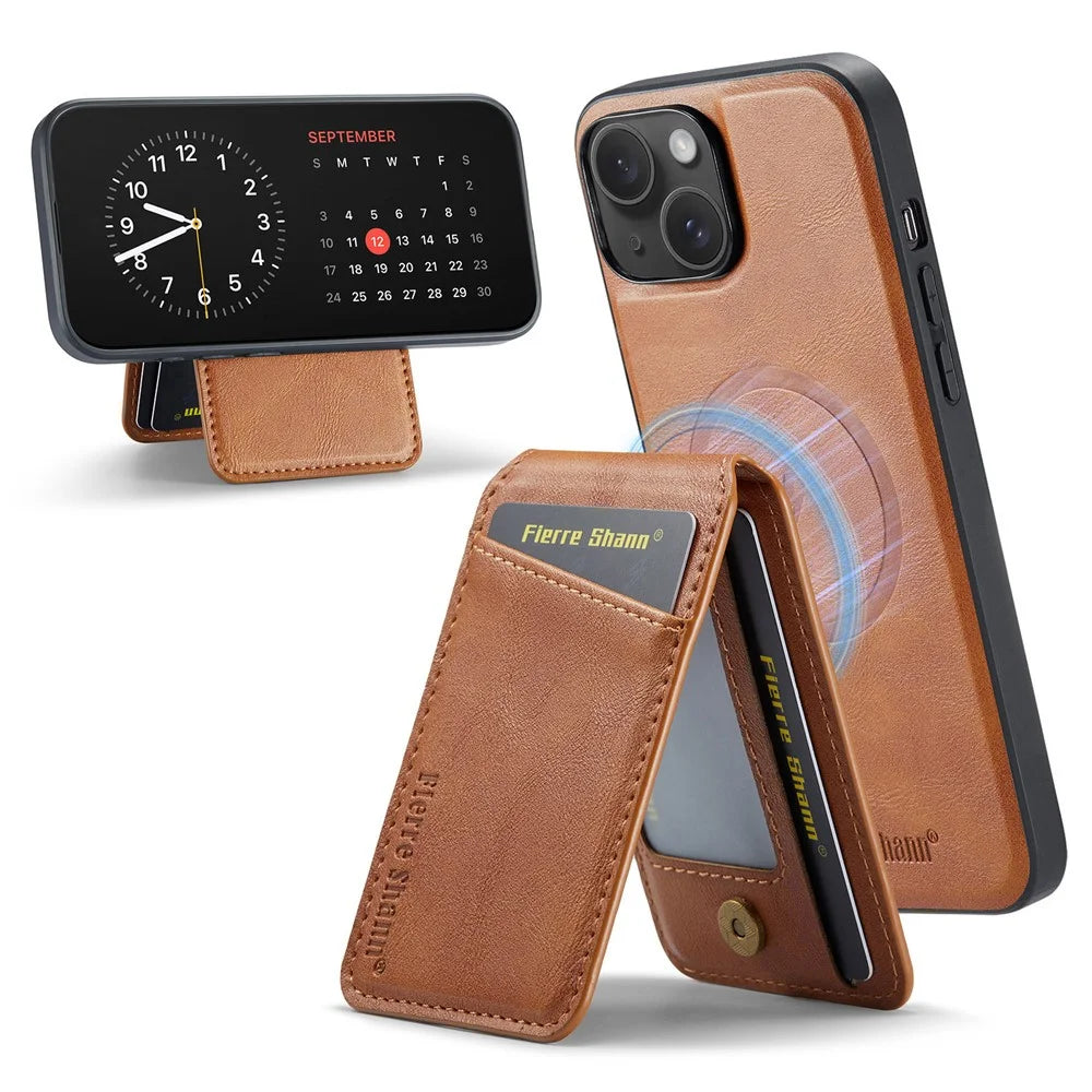 FIERRE SHANN 025 Style For iPhone 13 Detachable Case Leather+TPU Phone Cover RFID Blocking - Brown - 1