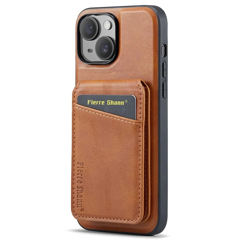 FIERRE SHANN 025 Style For iPhone 13 Detachable Case Leather+TPU Phone Cover RFID Blocking - Brown - 3