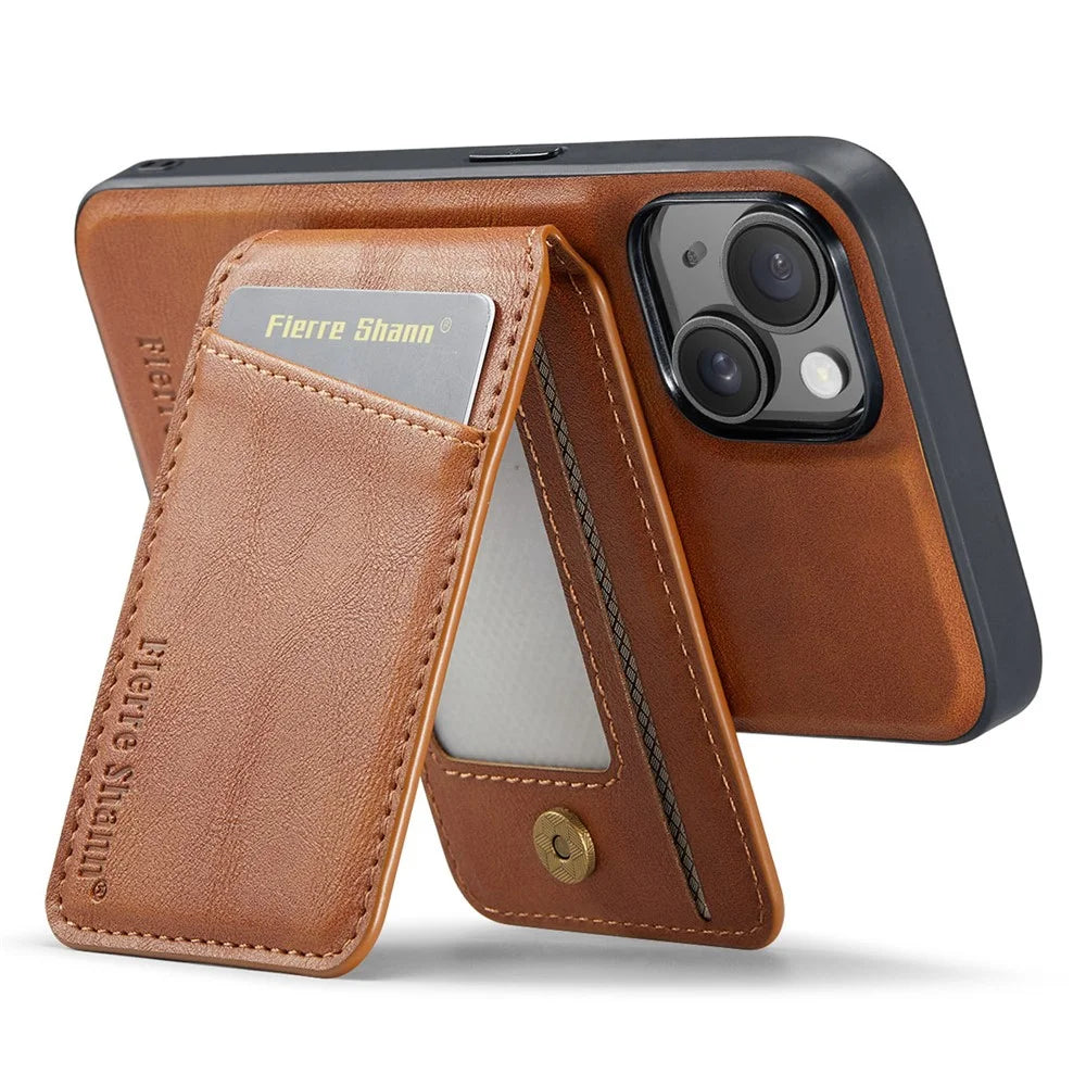 FIERRE SHANN 025 Style For iPhone 13 Detachable Case Leather+TPU Phone Cover RFID Blocking - Brown - 4