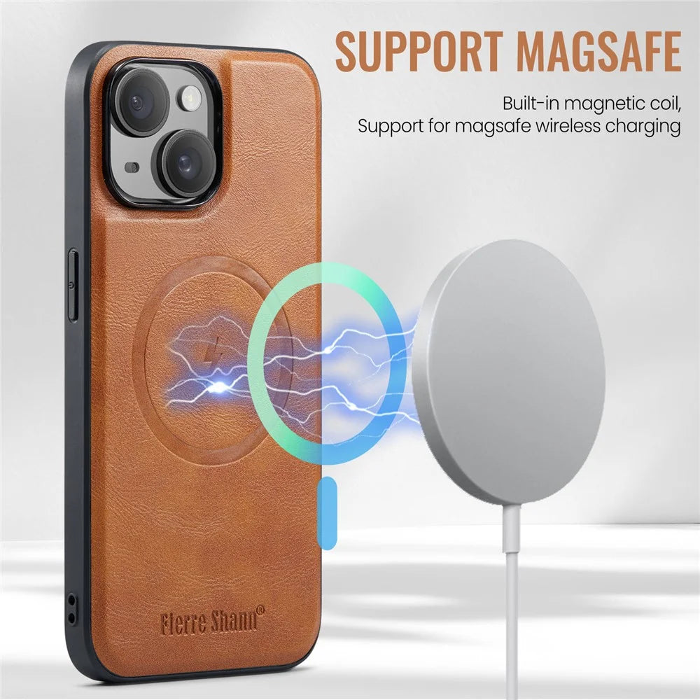 FIERRE SHANN 025 Style For iPhone 13 Detachable Case Leather+TPU Phone Cover RFID Blocking - Brown - 5