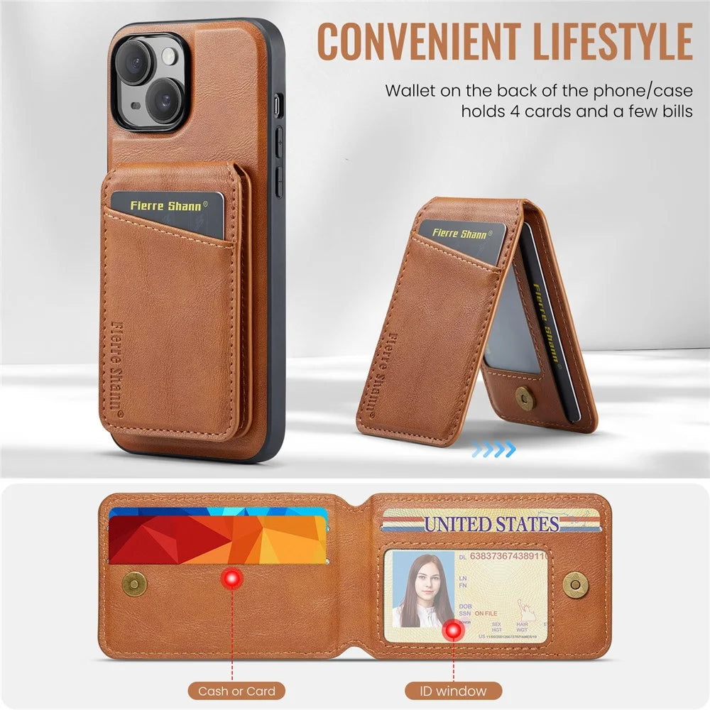 FIERRE SHANN 025 Style For iPhone 13 Detachable Case Leather+TPU Phone Cover RFID Blocking - Brown - 6