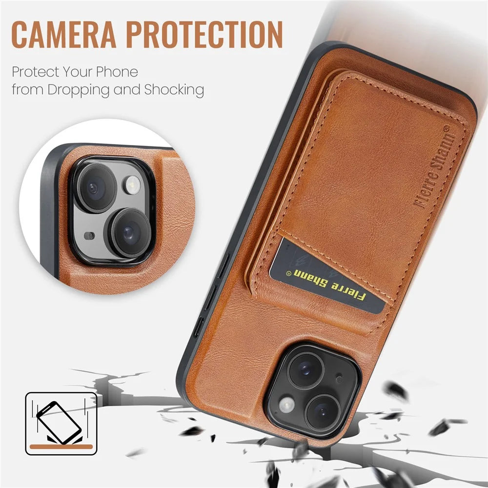 FIERRE SHANN 025 Style For iPhone 13 Detachable Case Leather+TPU Phone Cover RFID Blocking - Brown - 7