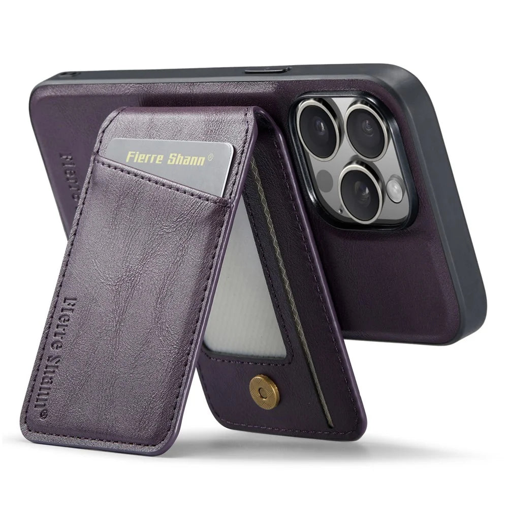FIERRE SHANN 025 Style For iPhone 12 / 12 Pro Case Leather+TPU Phone Cover Magnetic Detachable - Purple - 4