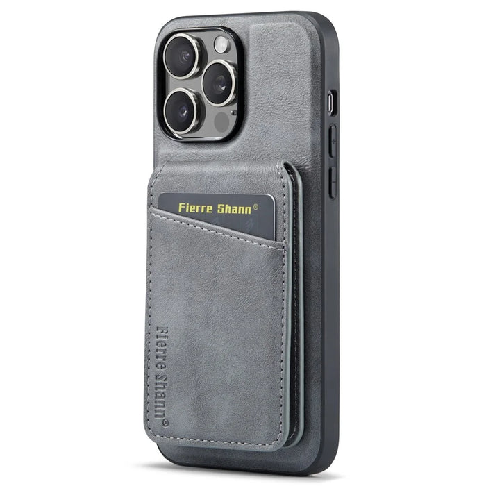 FIERRE SHANN 025 Style For iPhone 12 Pro Max Case Leather+TPU Phone Cover RFID Blocking 4 Card Slots - Grey - 3