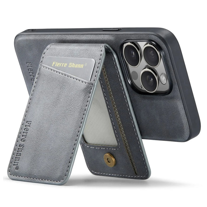 FIERRE SHANN 025 Style For iPhone 12 Pro Max Case Leather+TPU Phone Cover RFID Blocking 4 Card Slots - Grey - 4