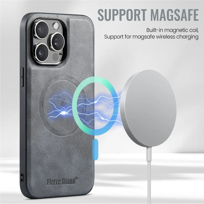 FIERRE SHANN 025 Style For iPhone 12 Pro Max Case Leather+TPU Phone Cover RFID Blocking 4 Card Slots - Grey - 5
