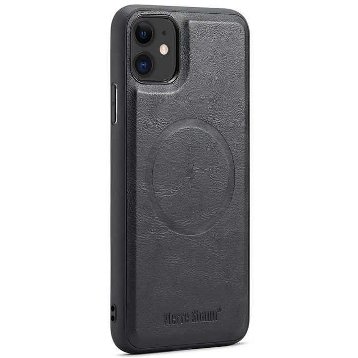 FIERRE SHANN 025 Style For iPhone 11 Case Leather+TPU Phone Cover Detachable Card Bag - Black - 2