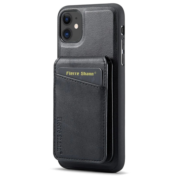 FIERRE SHANN 025 Style For iPhone 11 Case Leather+TPU Phone Cover Detachable Card Bag - Black - 3