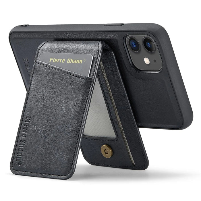 FIERRE SHANN 025 Style For iPhone 11 Case Leather+TPU Phone Cover Detachable Card Bag - Black - 4
