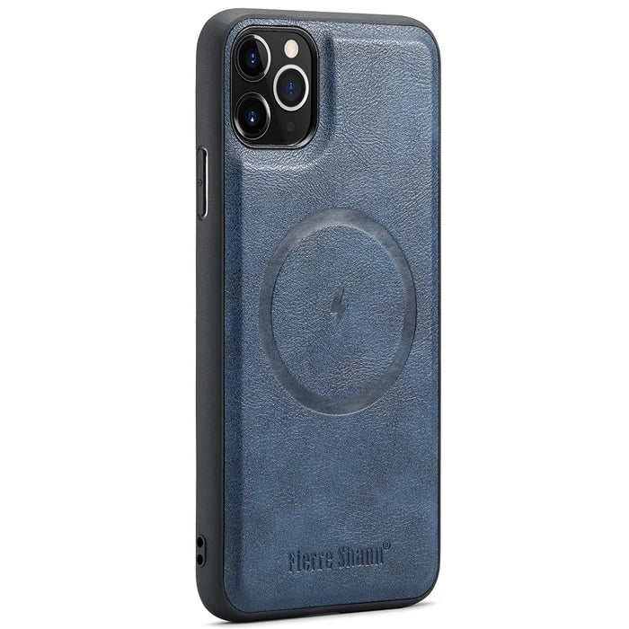 FIERRE SHANN 025 Style For iPhone 11 Pro Max Case Leather Back Cover Magnetic Card Holder RFID Blocking - Blue - 2