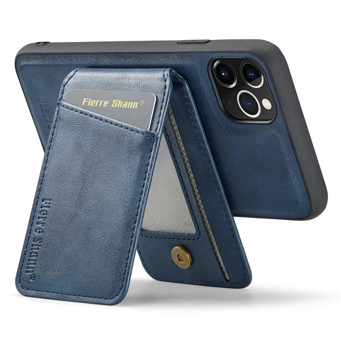 FIERRE SHANN 025 Style For iPhone 11 Pro Max Case Leather Back Cover Magnetic Card Holder RFID Blocking - Blue - 4