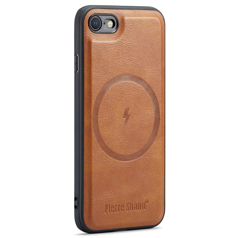 FIERRE SHANN 025 Style Foriphone 7 / 8 / SE (2020) / (2022) Kickstand Case Magnetic PU+TPU Phone Cover with Card Holder - Brown - 2