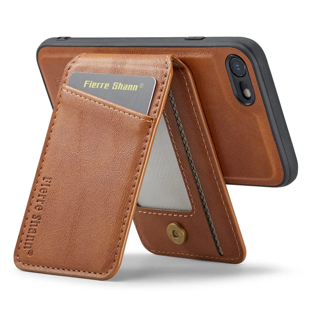 FIERRE SHANN 025 Style Foriphone 7 / 8 / SE (2020) / (2022) Kickstand Case Magnetic PU+TPU Phone Cover with Card Holder - Brown - 4