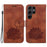 For Samsung Galaxy S24 Ultra Phone Case Protective Leather Flip Cover Lotus Imprinted - Brown - 1
