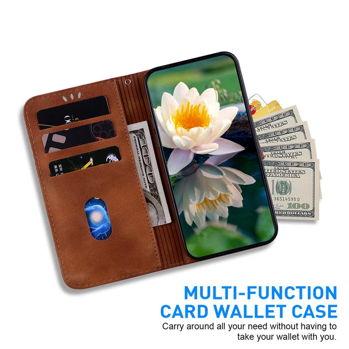 For Samsung Galaxy S24+ Case Lotus Pattern Leather Phone Cover Wallet Stand Feature - Brown - 2