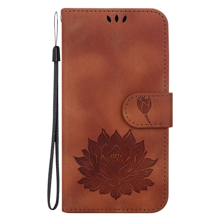 For Samsung Galaxy S24+ Case Lotus Pattern Leather Phone Cover Wallet Stand Feature - Brown - 7