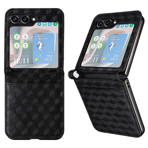 For Samsung Galaxy Z Flip7 FE 5G / Z Flip6 5G Case PU Leather + PC Phone Cover Rhombus Card Slot - Black - 1