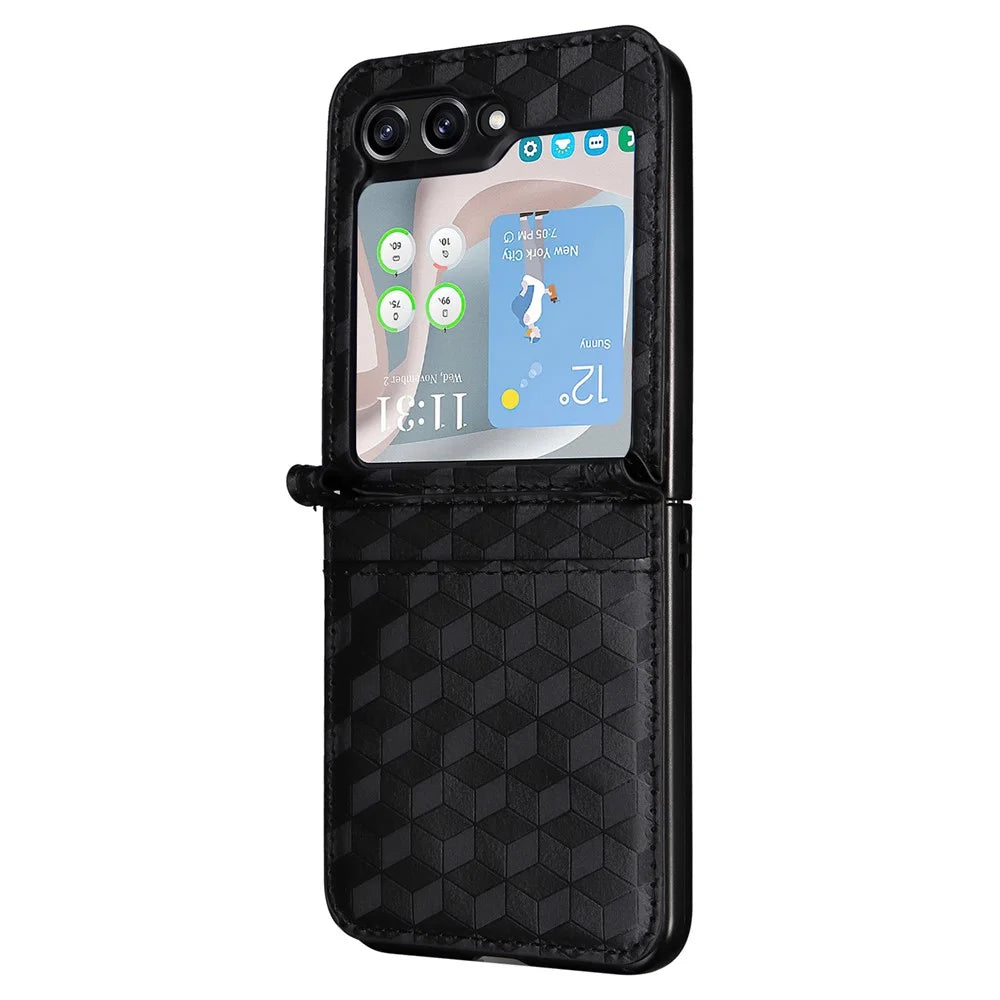For Samsung Galaxy Z Flip7 FE 5G / Z Flip6 5G Case PU Leather + PC Phone Cover Rhombus Card Slot - Black - 2