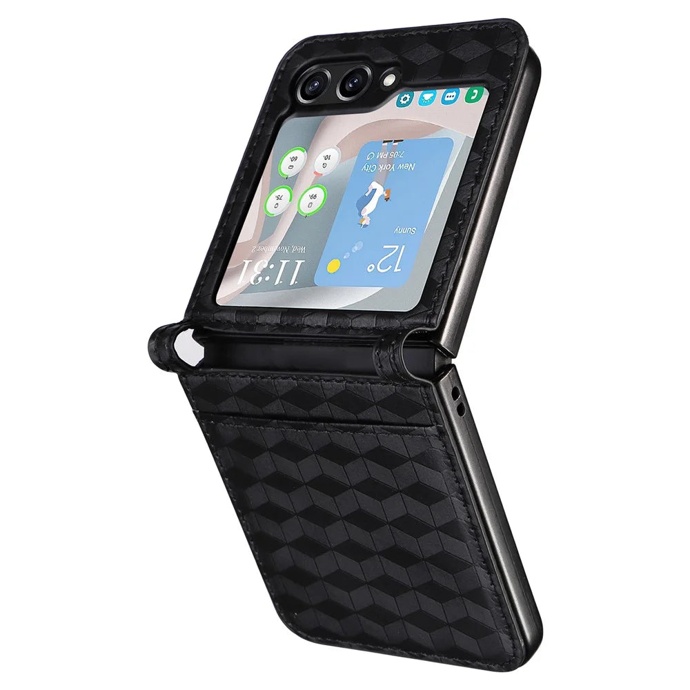 For Samsung Galaxy Z Flip7 FE 5G / Z Flip6 5G Case PU Leather + PC Phone Cover Rhombus Card Slot - Black - 4