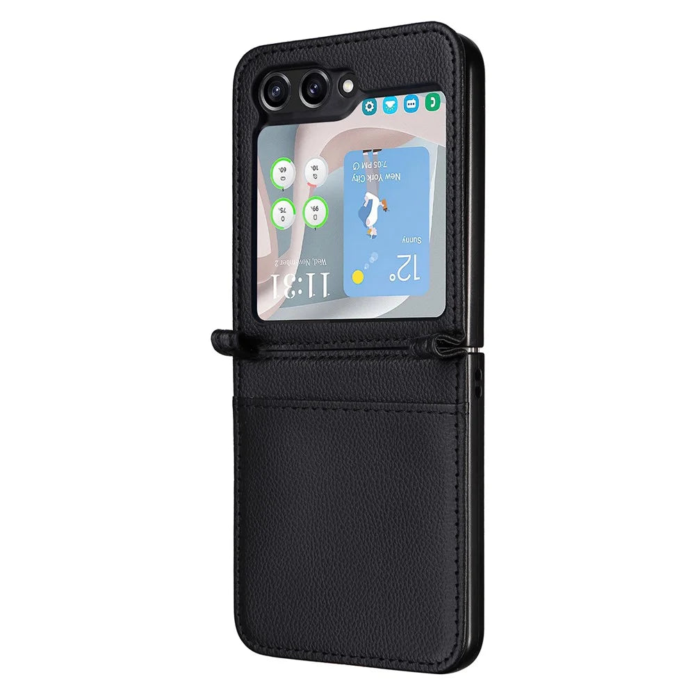 For Samsung Galaxy Z Flip7 FE 5G / Z Flip6 5G Case Litchi Texture PU Leather + PC Card Slot Phone Cover - Black - 2