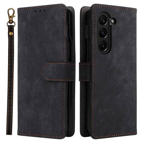 For Samsung Galaxy Z Fold6 5G Case RFID Blocking Leather Phone Cover Viewing Stand - Black - 1