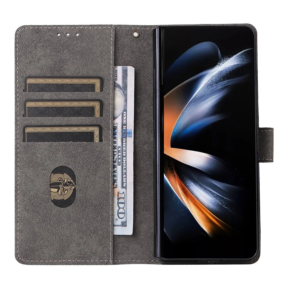 For Samsung Galaxy Z Fold6 5G Case RFID Blocking Leather Phone Cover Viewing Stand - Black - 2