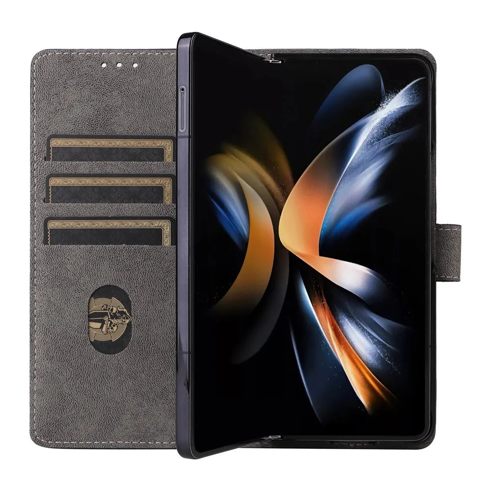 For Samsung Galaxy Z Fold6 5G Case RFID Blocking Leather Phone Cover Viewing Stand - Black - 3