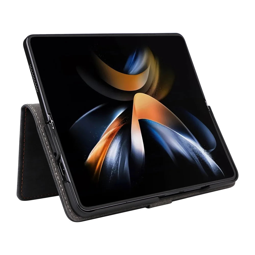 For Samsung Galaxy Z Fold6 5G Case RFID Blocking Leather Phone Cover Viewing Stand - Black - 4