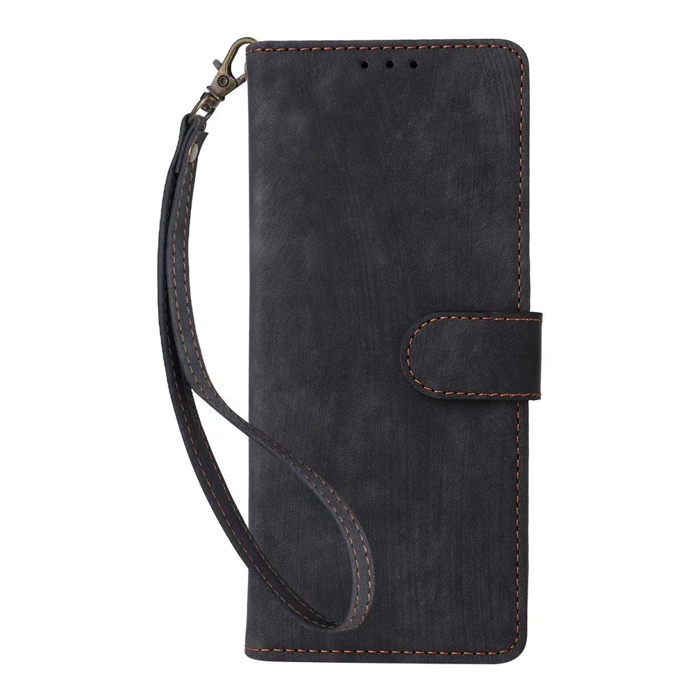 For Samsung Galaxy Z Fold6 5G Case RFID Blocking Leather Phone Cover Viewing Stand - Black - 6