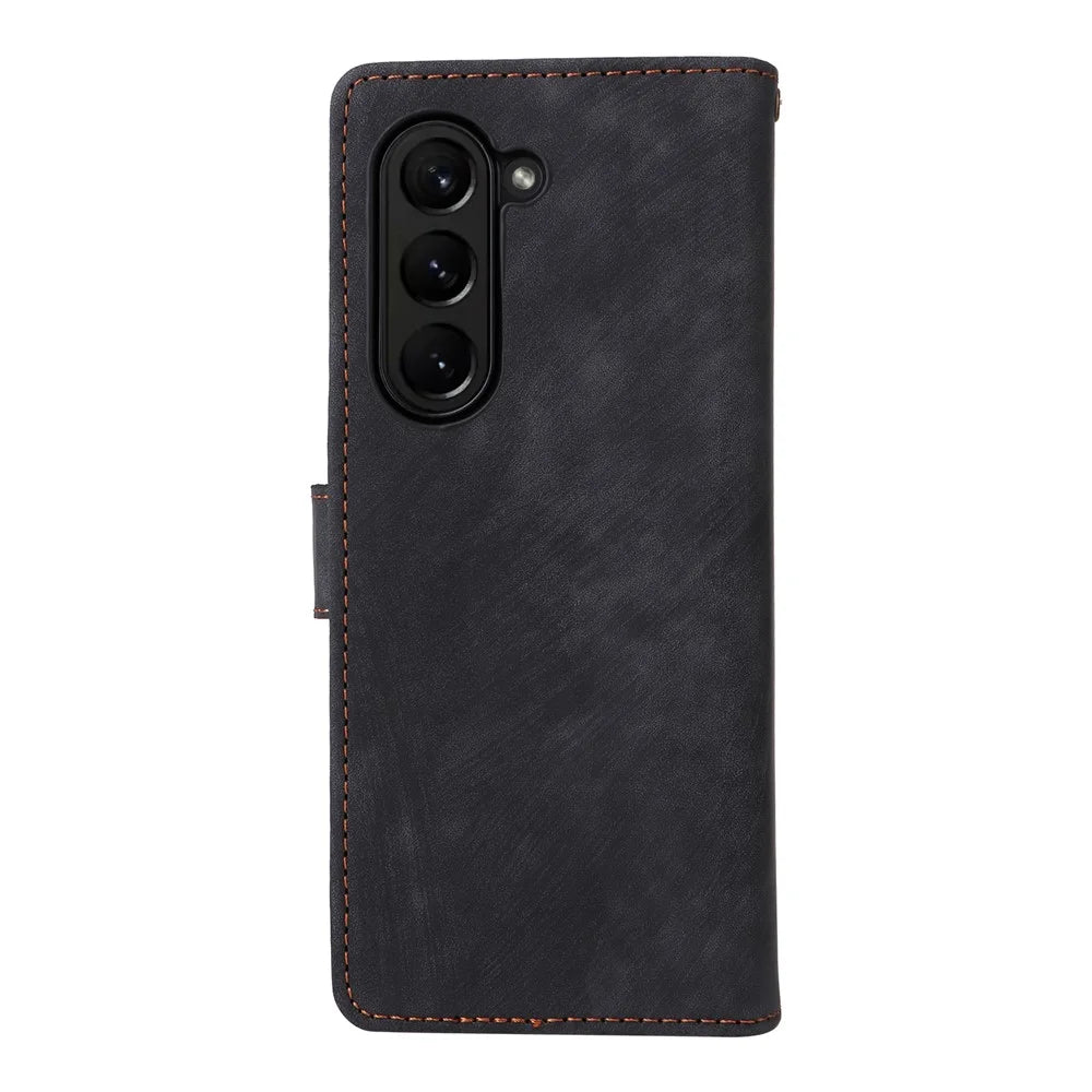 For Samsung Galaxy Z Fold6 5G Case RFID Blocking Leather Phone Cover Viewing Stand - Black - 7