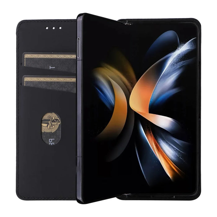 For Samsung Galaxy Z Fold6 5G Case Wallet PU Leather Phone Cover Rhombus Imprinted - Black - 3