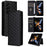 For Samsung Galaxy Z Fold6 5G Case Wallet PU Leather Phone Cover Rhombus Imprinted - Black - 6