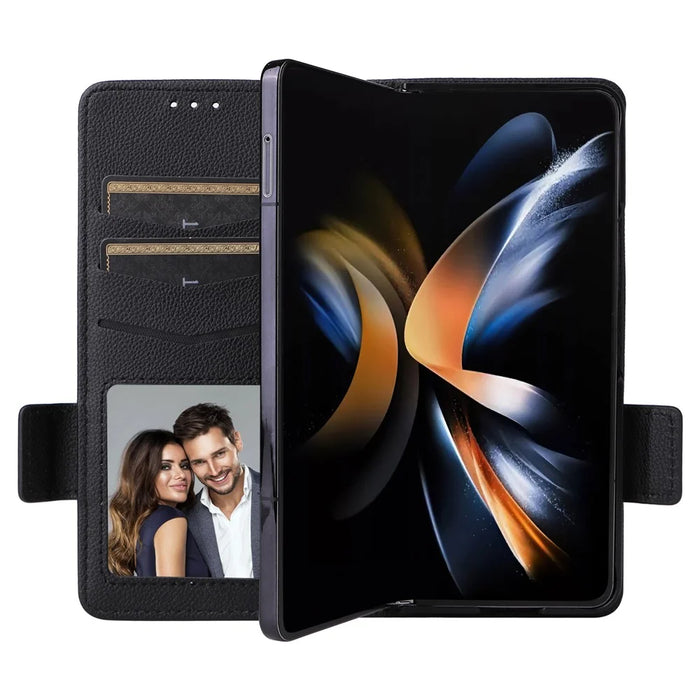 For Samsung Galaxy Z Fold6 5G Case with Wrist Strap Litchi Texture PU Leather Wallet Phone Cover - Black - 3