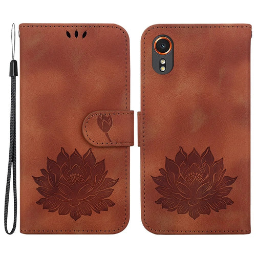 For Samsung Galaxy Xcover7 Case Lotus Pattern Leather Phone Cover Card / Cash Slots - Brown - 1