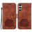 For Samsung Galaxy A35 5G Case Lotus Pattern Leather Phone Cover with Strap - Brown - 1