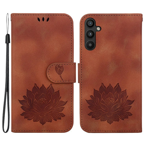 For Samsung Galaxy A15 4G / 5G Leather Case Lotus Pattern Wallet Stand Phone Cover - Brown - 1