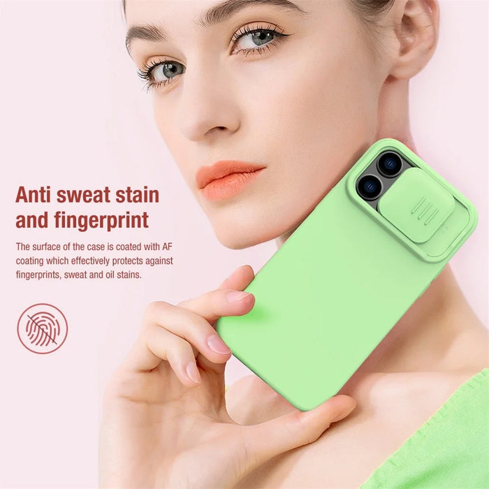 NILLKIN For iPhone 14 Pro Max Hard PC Soft Silicone Hybrid Case Slide Camera Protection Phone Cover - Blue - 6