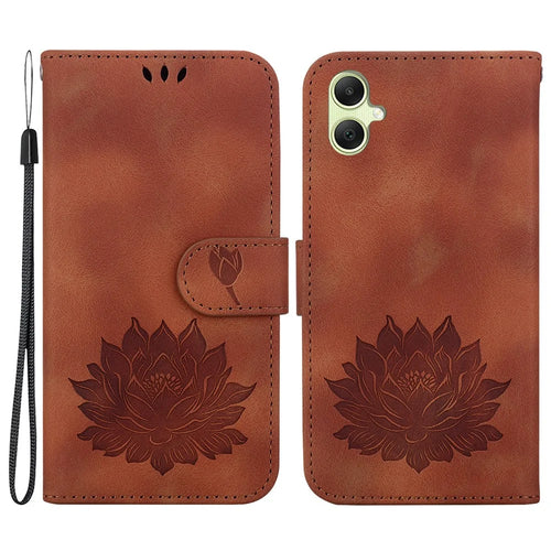 For Samsung Galaxy A05 4G Wallet Case Leather Flip Phone Cover Lotus Pattern - Brown - 1