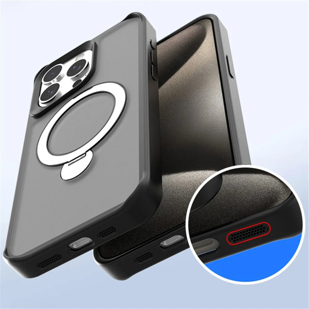 For iPhone 13 Pro Magnetic Phone Case PC+TPU Ring Kickstand Cell Phone Cover - Black - 3