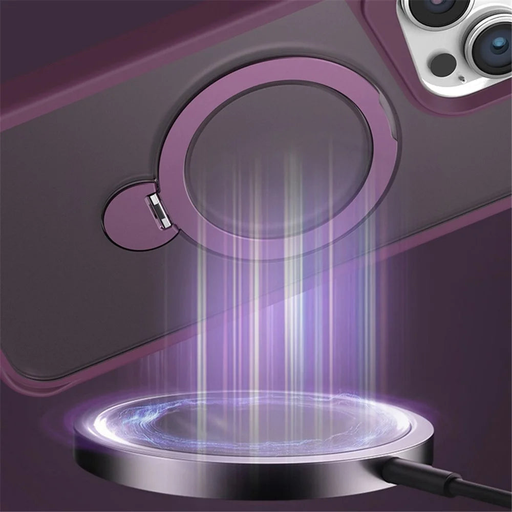 For iPhone 13 Pro Magnetic Phone Case PC+TPU Ring Kickstand Cell Phone Cover - Black - 6
