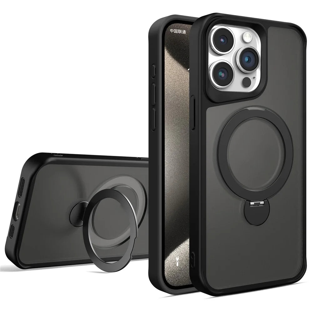 For iPhone 13 Pro Max Case Ring Kickstand PC+TPU Phone Cover Compatible with MagSafe - Black - 1