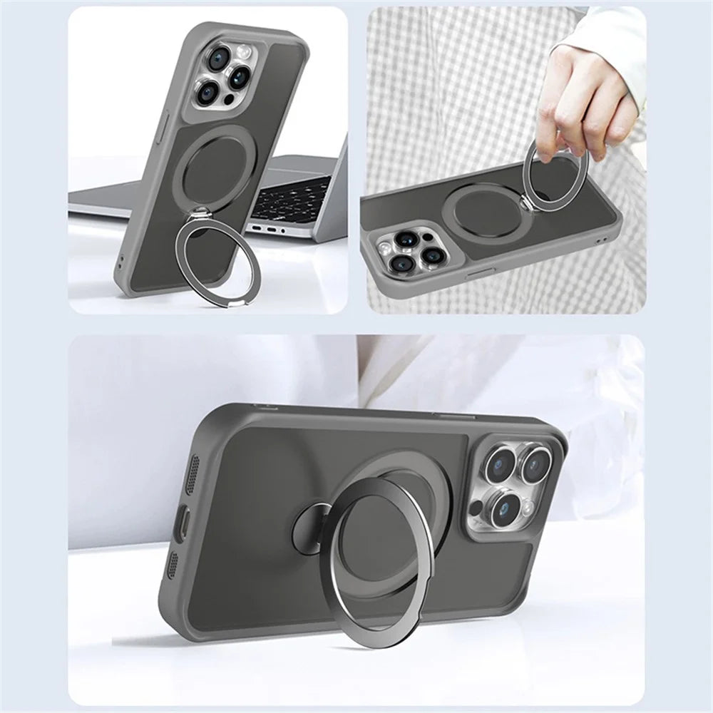 For iPhone 13 Pro Max Case Ring Kickstand PC+TPU Phone Cover Compatible with MagSafe - Black - 5