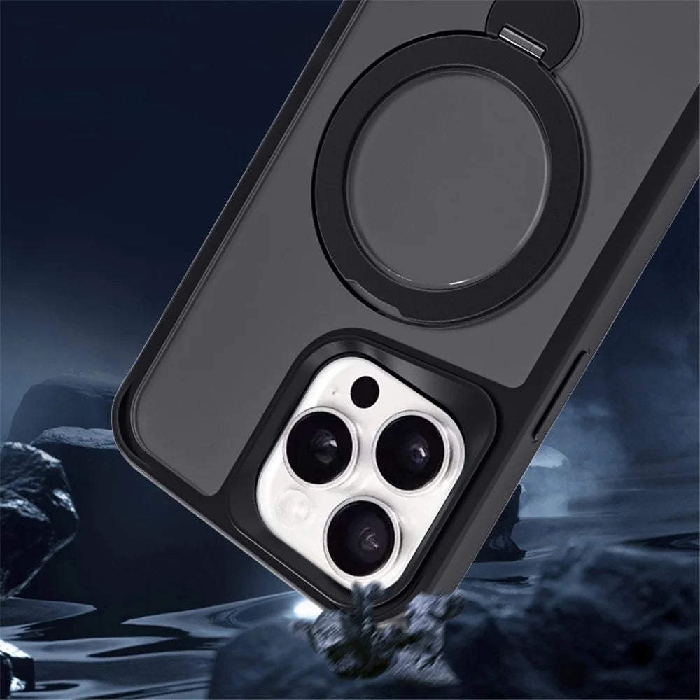 For iPhone 13 Pro Max Case Ring Kickstand PC+TPU Phone Cover Compatible with MagSafe - Black - 7