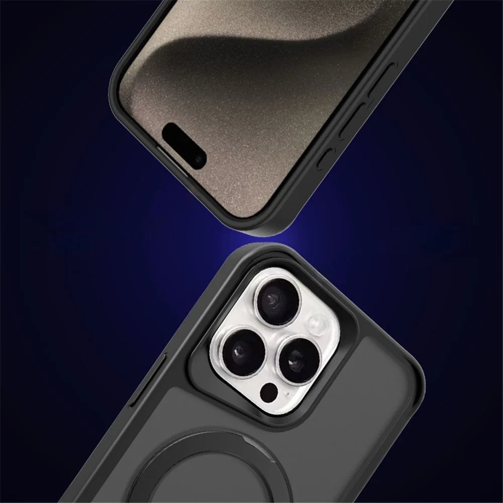 For iPhone 14 Pro Max Magnetic Case PC+TPU Ring Kickstand Phone Cover - Black - 2