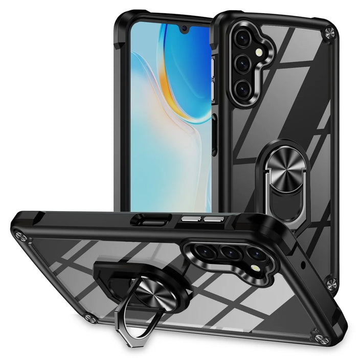 Kickstand Case for Samsung Galaxy A55 5G Case Alloy Lens Frame PC + TPU Phone Cover - Black - 1