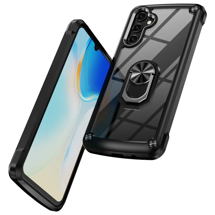 Kickstand Case for Samsung Galaxy A55 5G Case Alloy Lens Frame PC + TPU Phone Cover - Black - 2