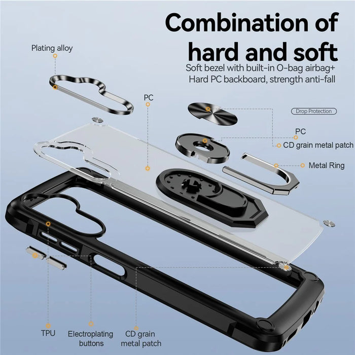 Kickstand Case for Samsung Galaxy A55 5G Case Alloy Lens Frame PC + TPU Phone Cover - Black - 3