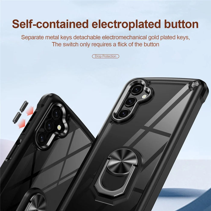 Kickstand Case for Samsung Galaxy A55 5G Case Alloy Lens Frame PC + TPU Phone Cover - Black - 5