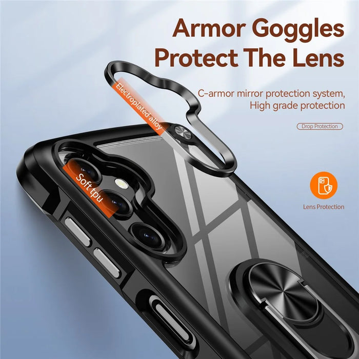 Kickstand Case for Samsung Galaxy A55 5G Case Alloy Lens Frame PC + TPU Phone Cover - Black - 7